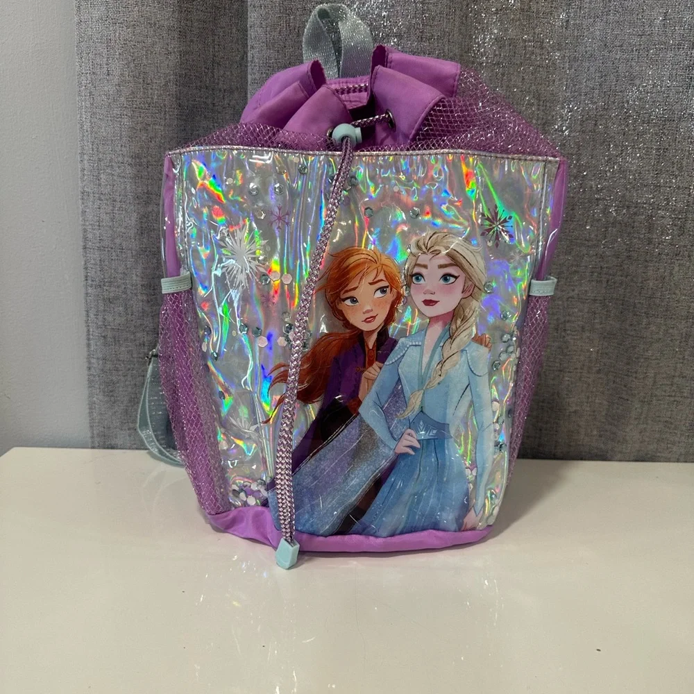 Disney frozen drawstring, backpack, Purple. Anna and Elsa